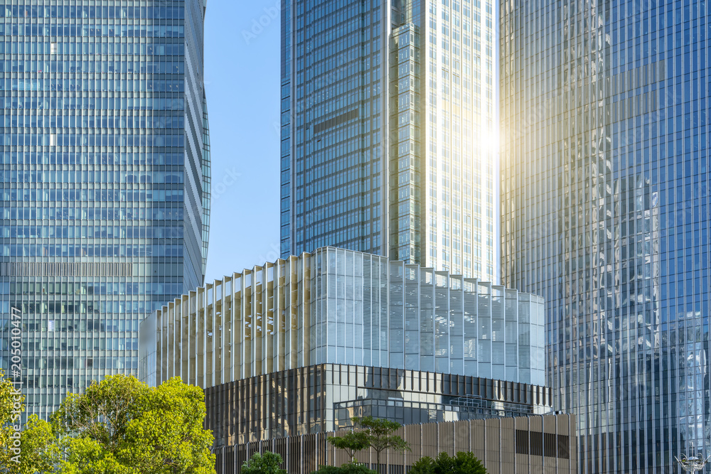 Skyscrapers are low - angle views in Chinese cities 。