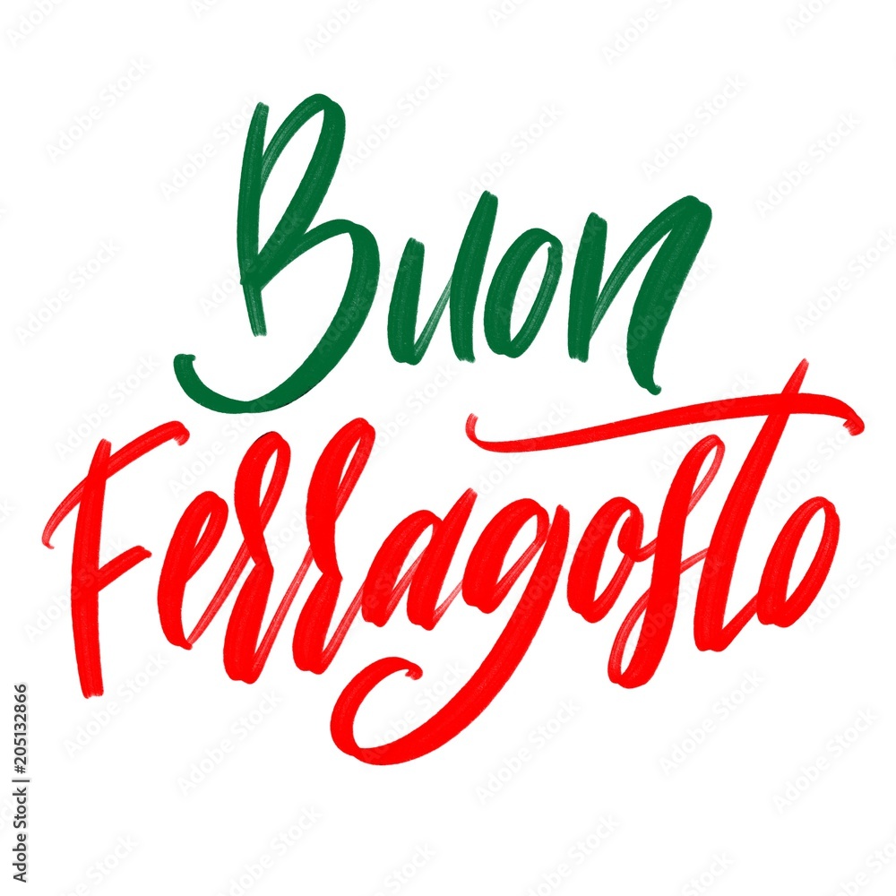 Buon ferragosto challigraphy，在白色背景下分离。