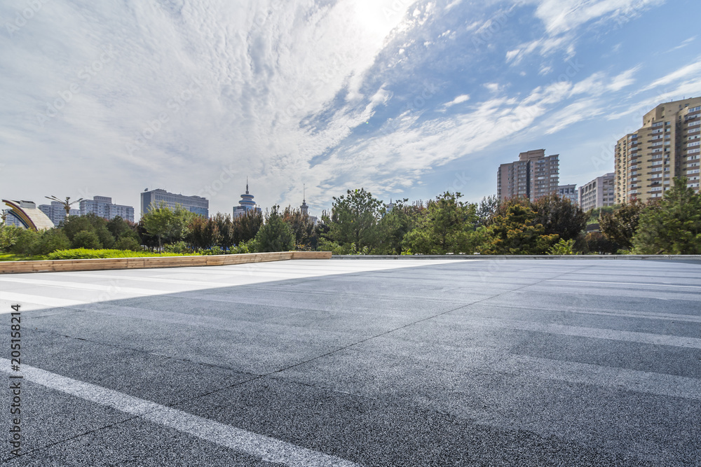 Empty Road with modern business office building 