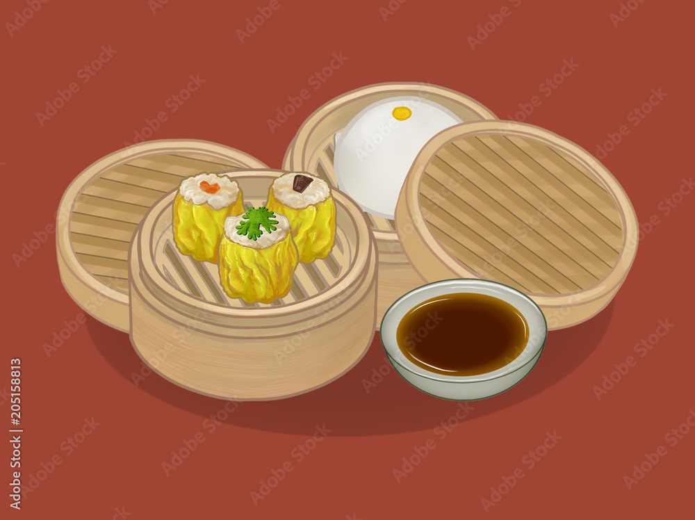 Chinese dumplings and bun illustration