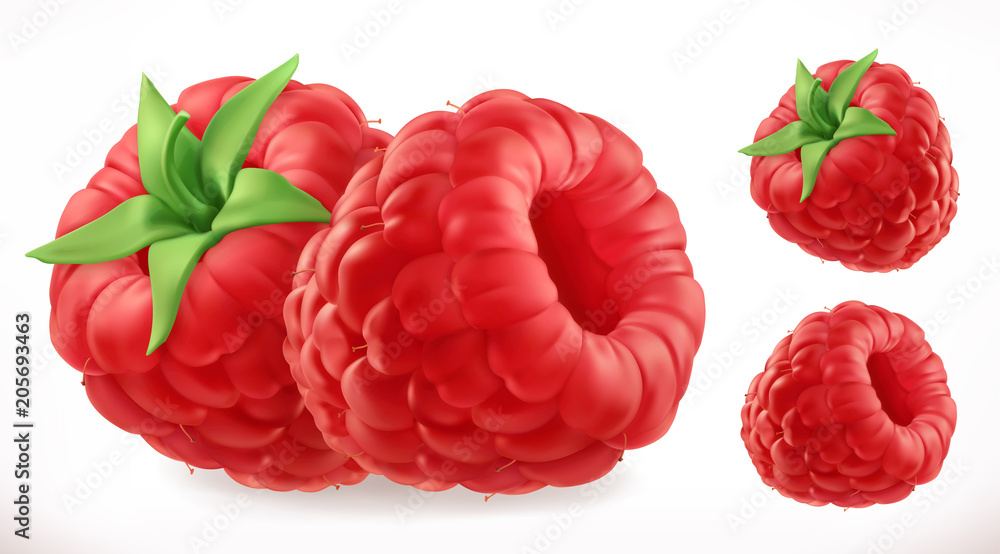 Raspberries. Fresh fruit 3d realistic vector icon