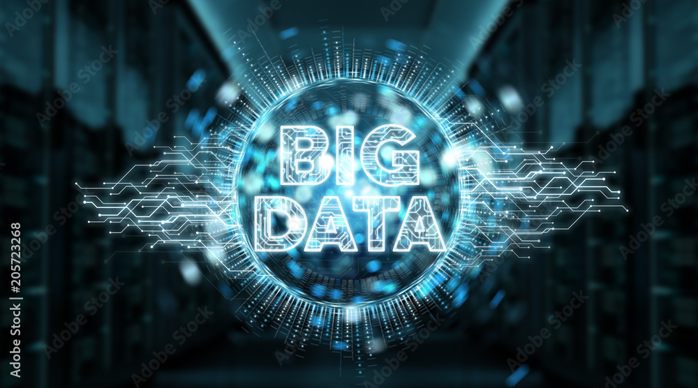 Big Data digital hologram background 3D rendering