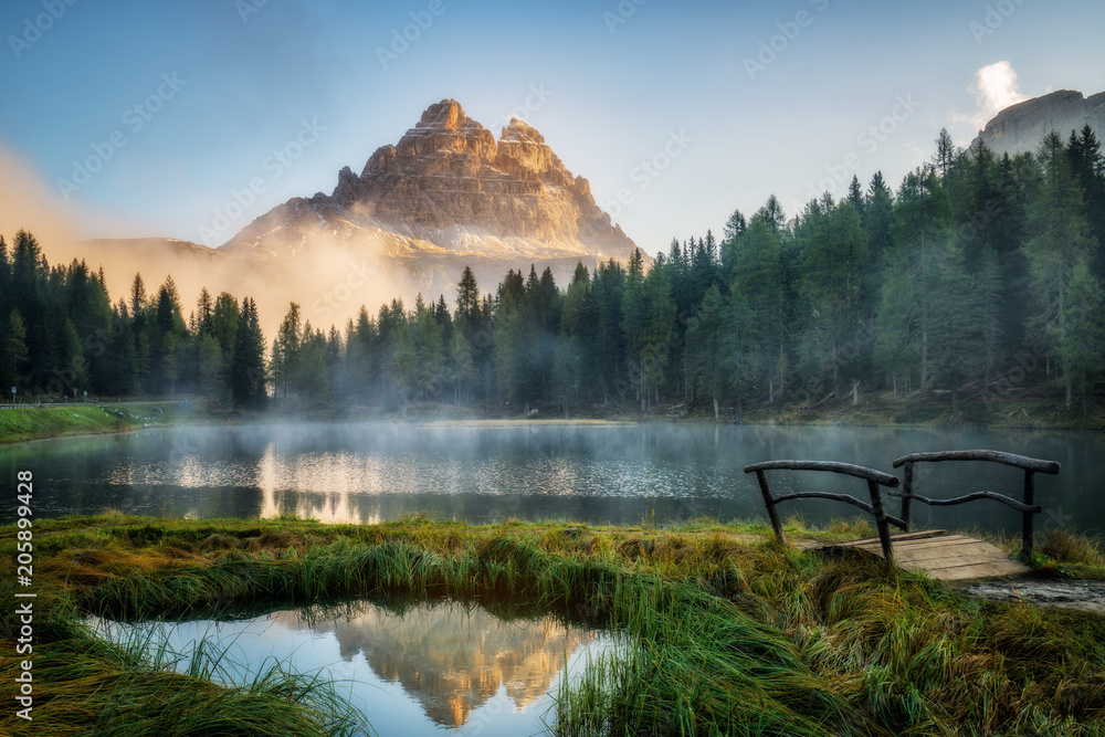 Dolomites, Italy landscape at Lake Antorno.