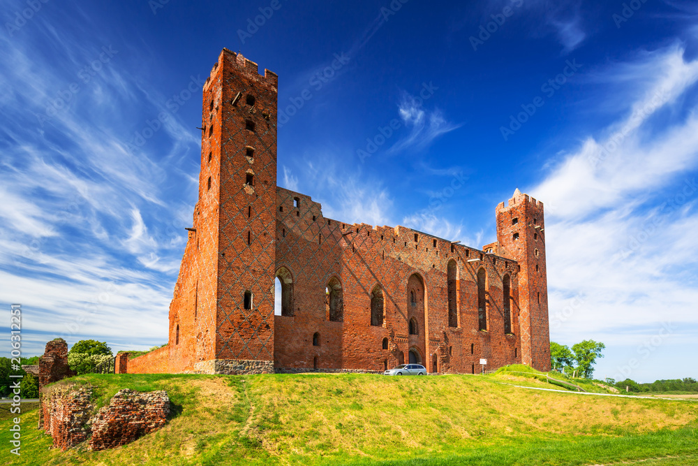 Ruins of medieval brick castle in Rydzyn Chelminski, Poland