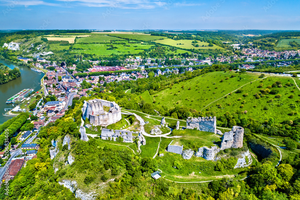 Chateau Gaillard, a ruined medieval castle in Les Andelys town - Normandy, France