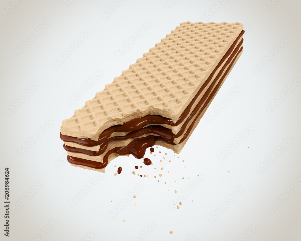 Cracked Milk cream wafer flavor，with Clipping path 3d插图。