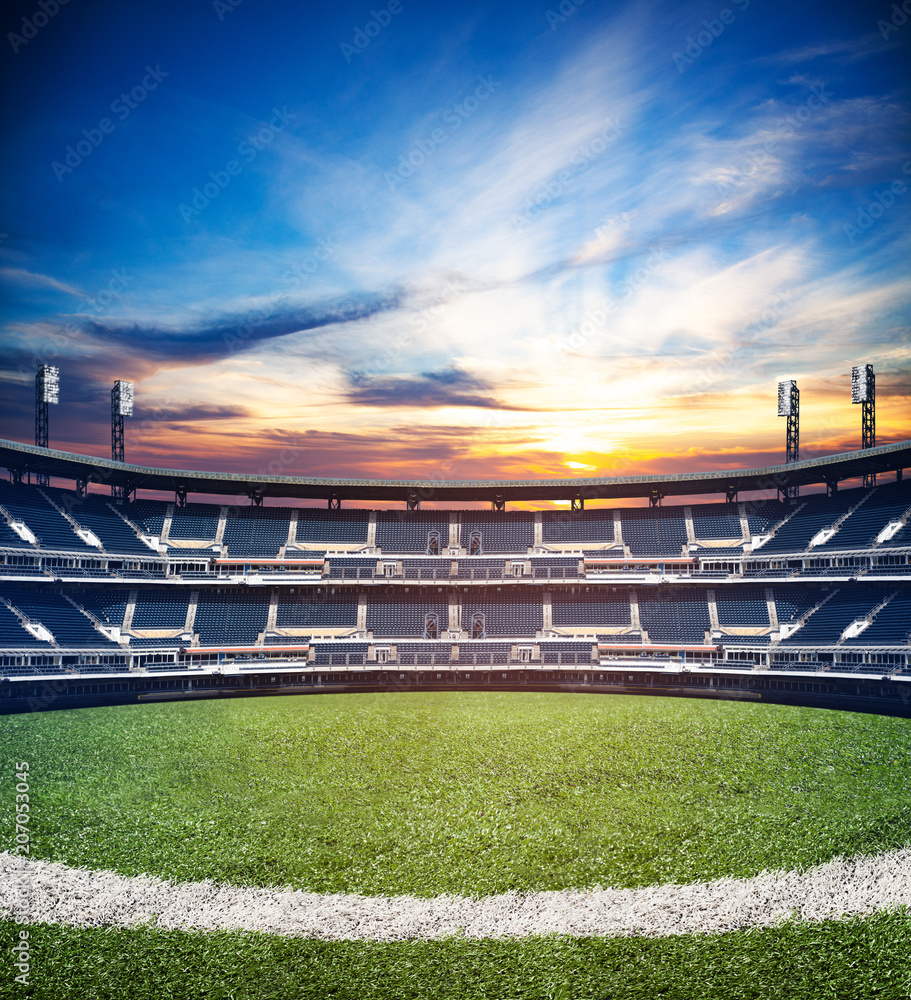 Mixed media image of empty soccer football stadium