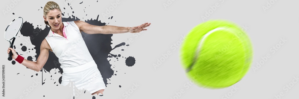 Composite image of athlete playing tennis with a racket 