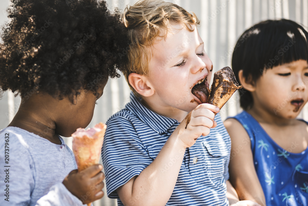 Children enjoying with ice cream