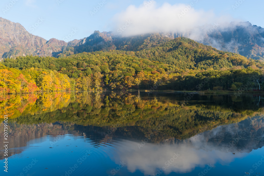 Togakushis Lake  , Kagami-ike pond in autumn morning