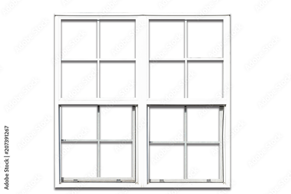 White wood sliding window isolated on white background