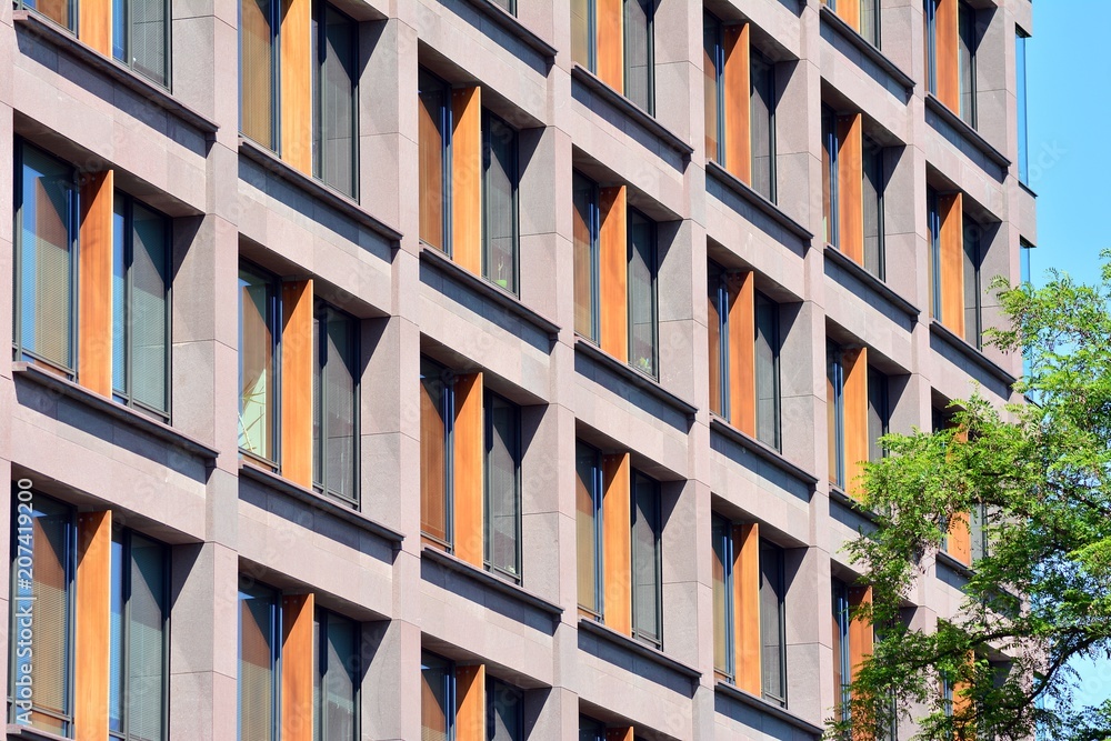 Modern office building wall made of steel and glass