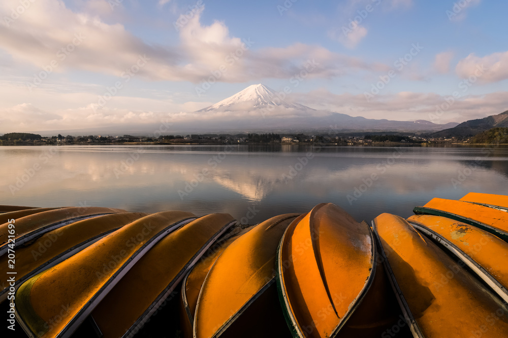 Mountain Fuji and Kawaguchiko lake in early morning