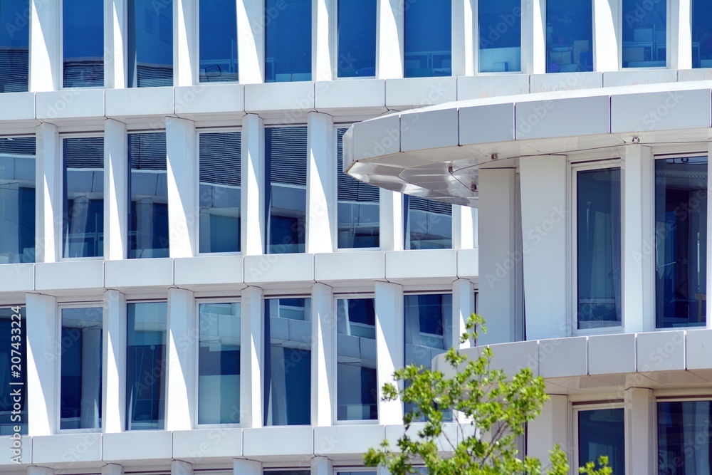 Modern office building wall made of steel and glass