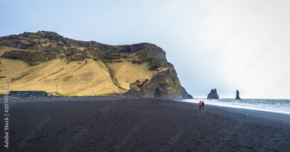 Reynisfjara - May 05, 2018: Black beach of Reynisfjara, Iceland