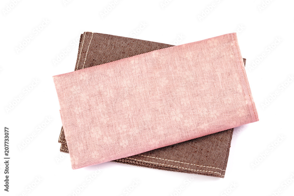 a pink and brown napkin table clothes  on white background.