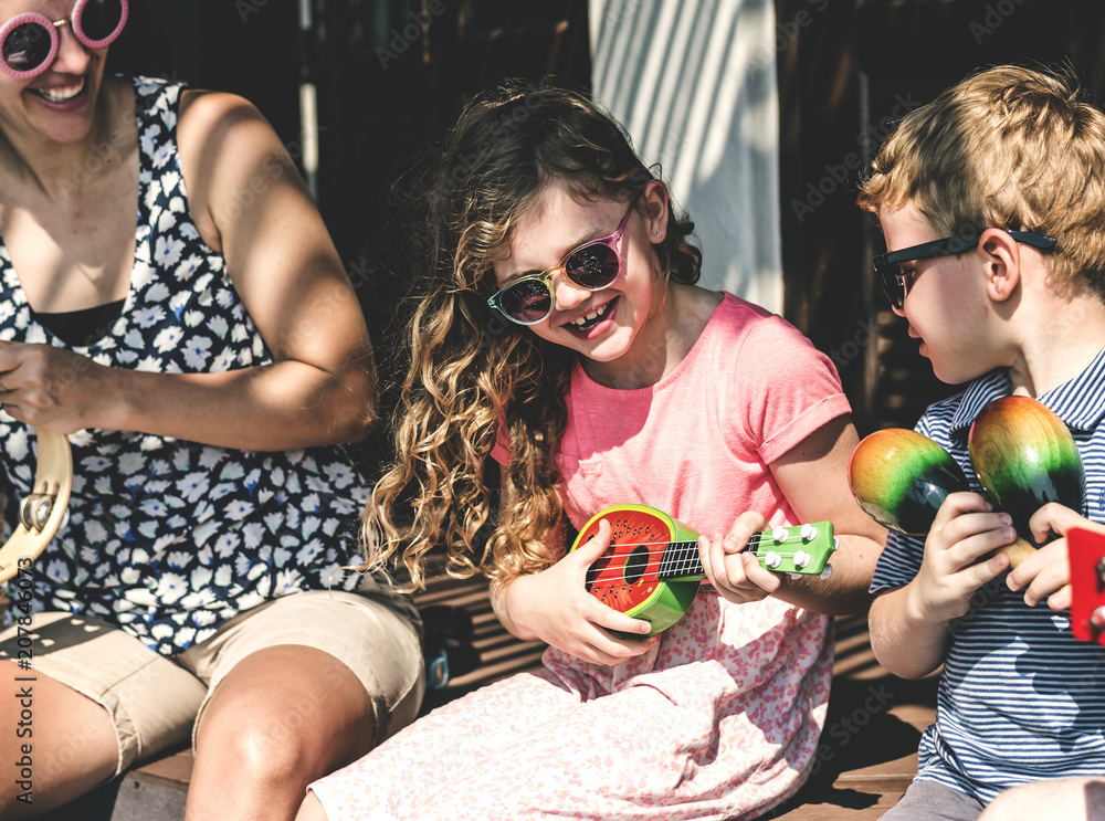 Family playing musical instruments