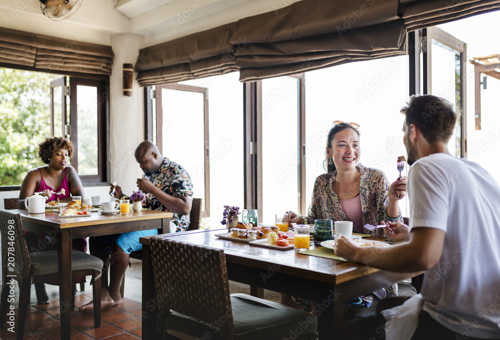 Couple eating a hotel breakfast