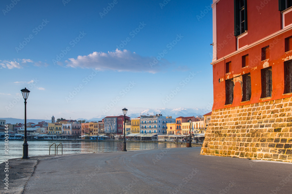 Old Venetian port of Chania at dawn, Crete. Greece