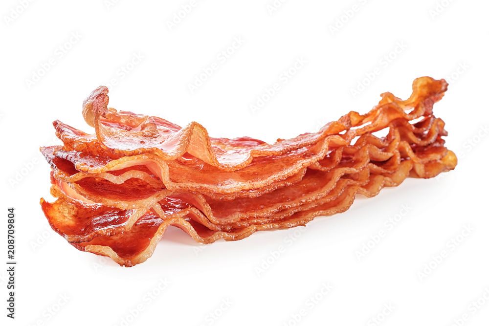 Fried bacon on white background