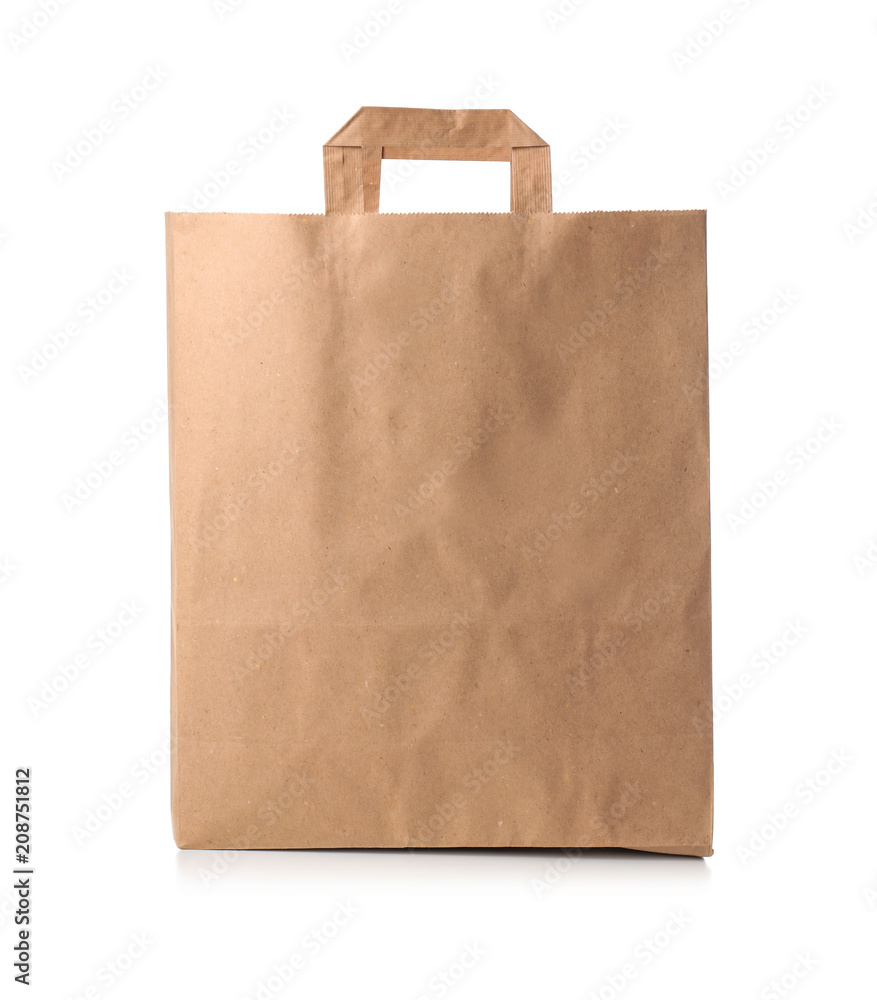 Paper bag on white background. Food delivery service