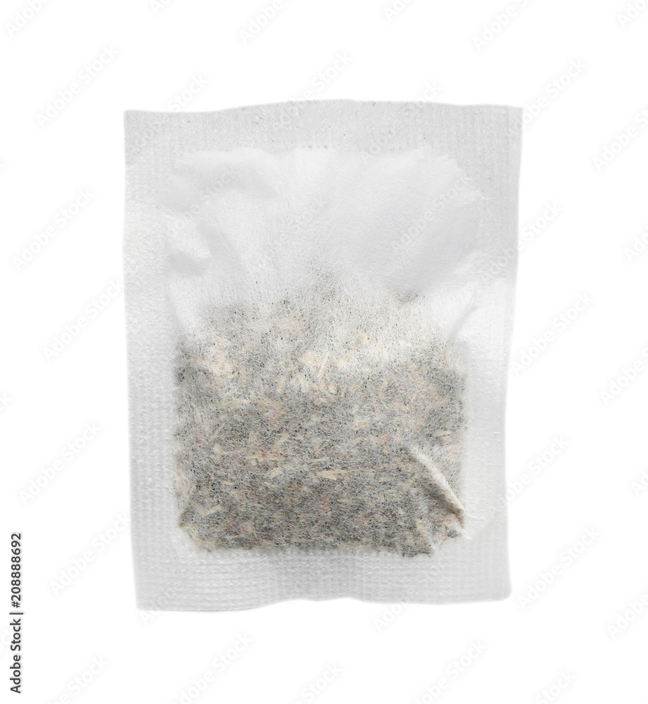 Tea bag on white background