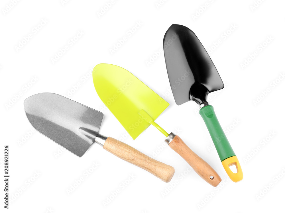 Gardening tools on white background