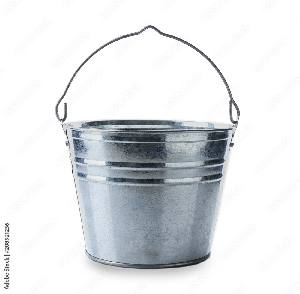 Metal bucket for gardening on white background