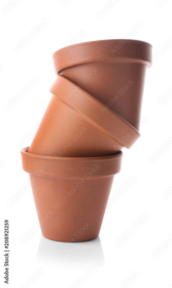 Empty pots for gardening on white background