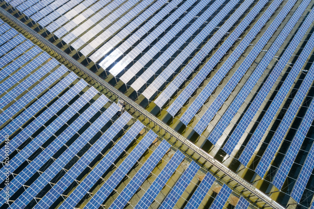 aerial view of solar power panels