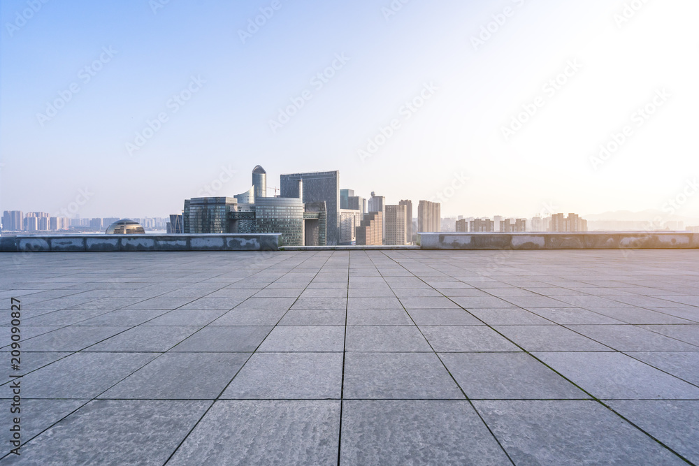 空广场全景城市天际线