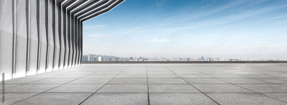 带天际线的现代建筑和空楼层