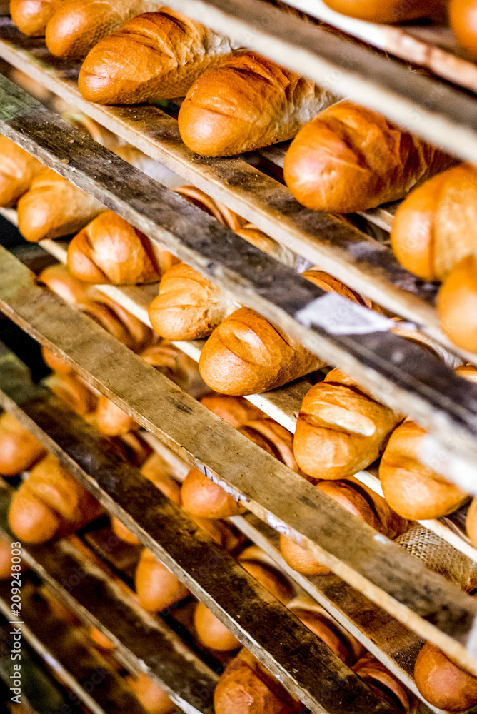 Bread on the shelf at bread factory