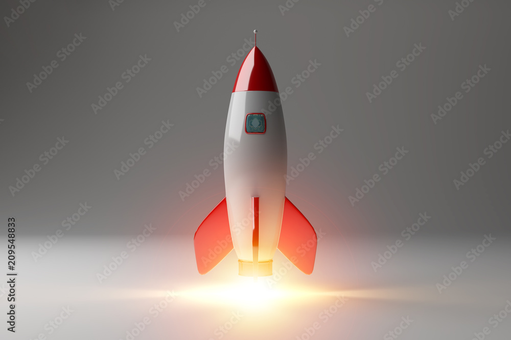 Modern digital rocket launching 3D rendering