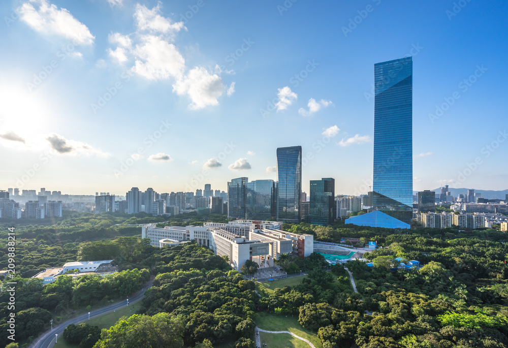 中国深圳城市天际线全景