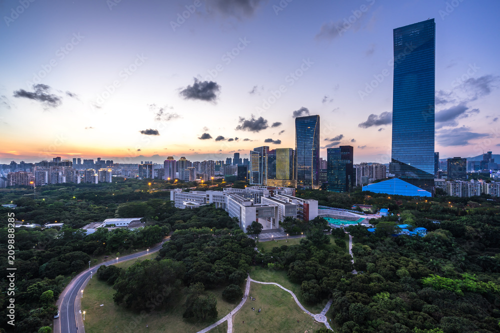 中国深圳城市天际线全景