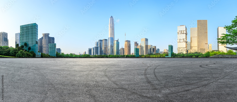 Asphalt square road and modern city skyline panorama in Shenzhen,China