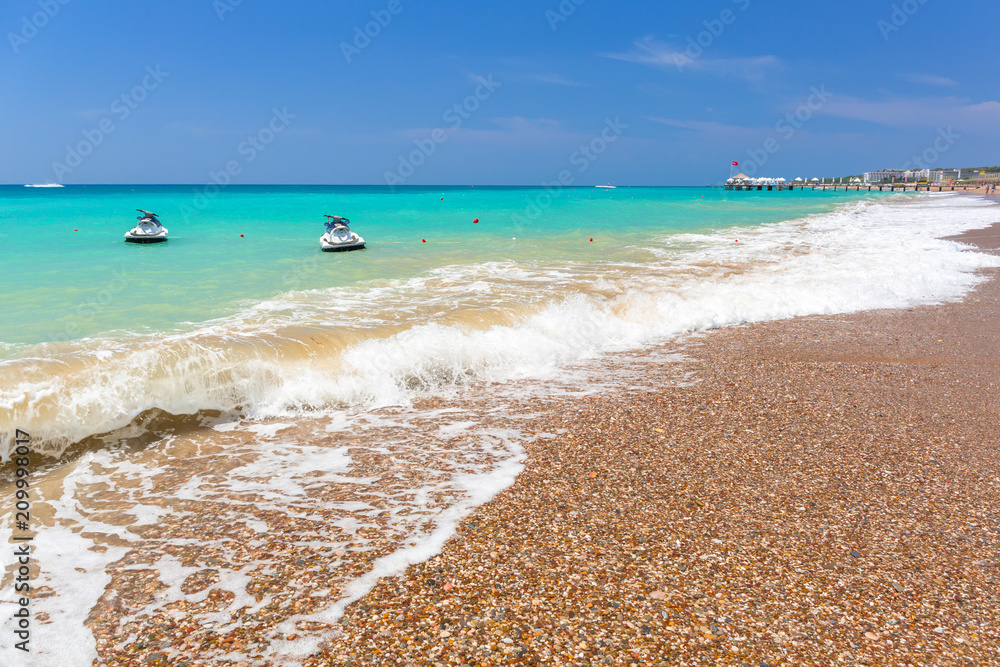 Blue lagoon of the beach on Turkish Riviera near Side