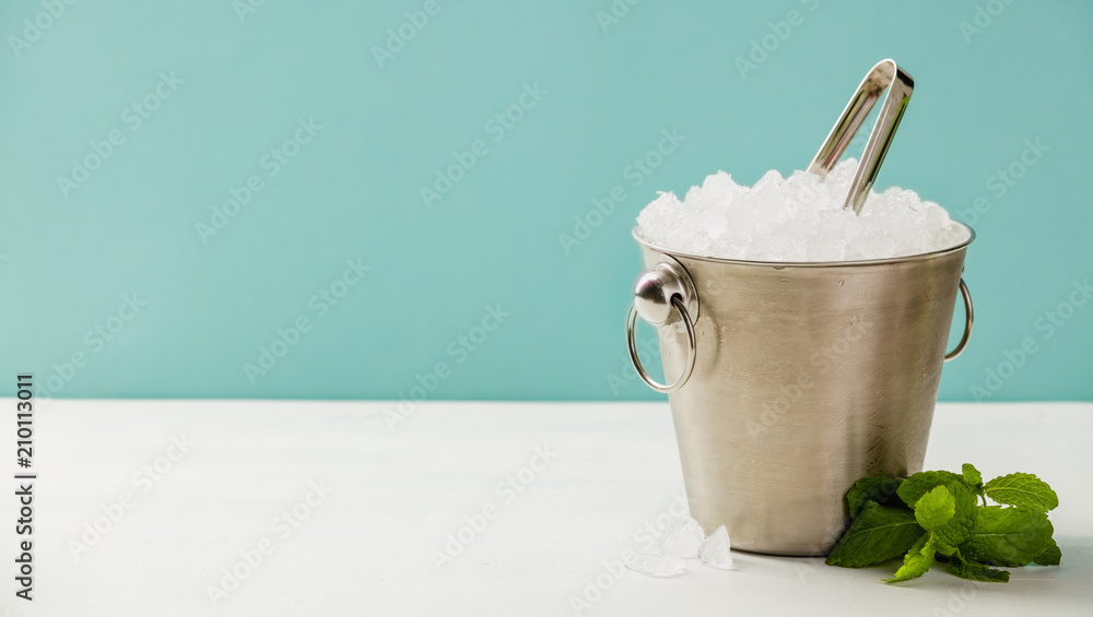 Metal ice bucket and mint