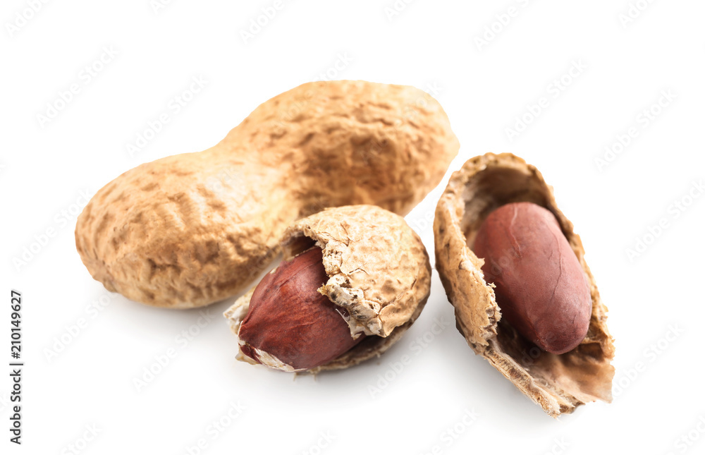 Tasty peanuts on white background