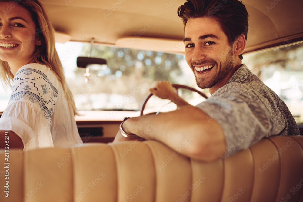 Couple enjoying on a road trip