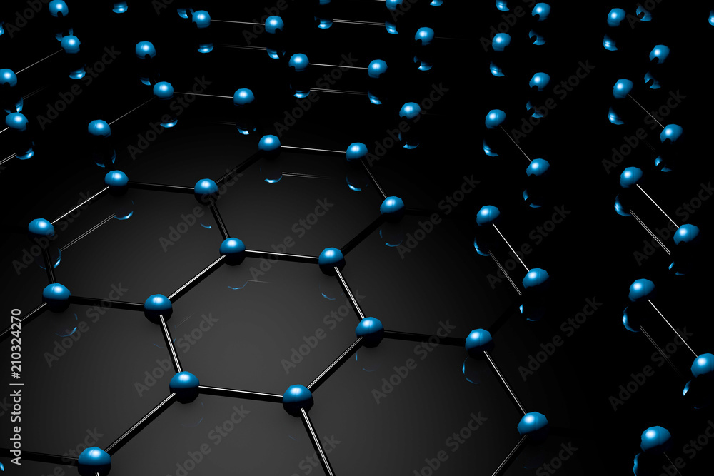 Graphene molecular grid, graphene atomic structure concept, hexagonal geometric form, nanotechnology