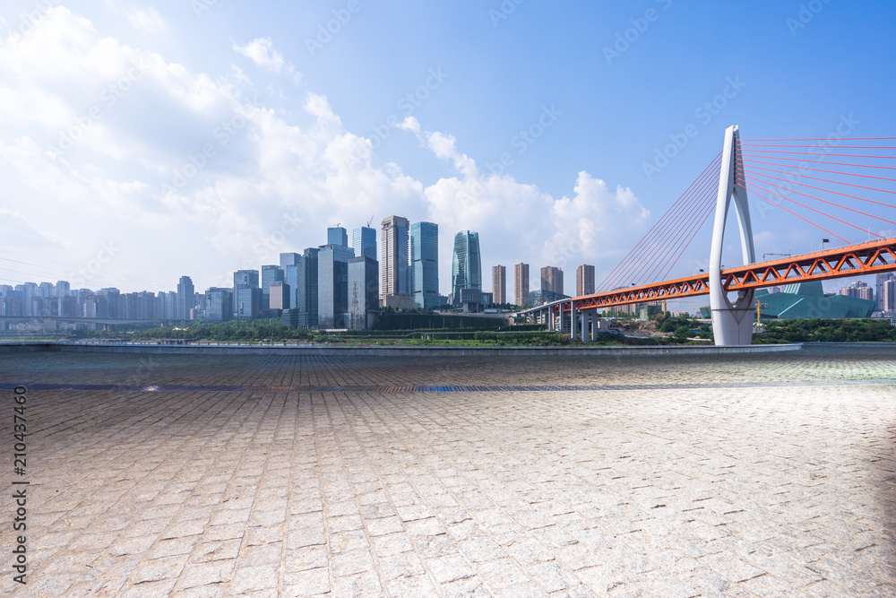 panoramic city skyline with empty square