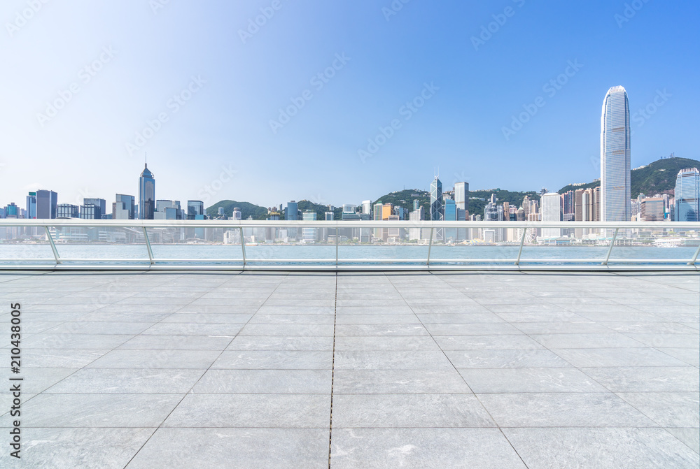 panoramic city skyline with empty square