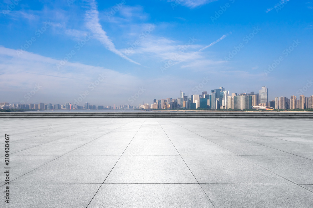 panoramic city skyline with empty square