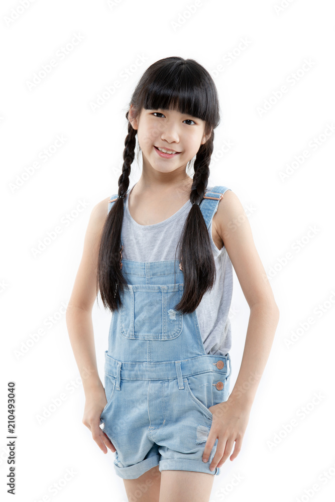 Portrait of Happy Asian child girl smiling isolated on white background