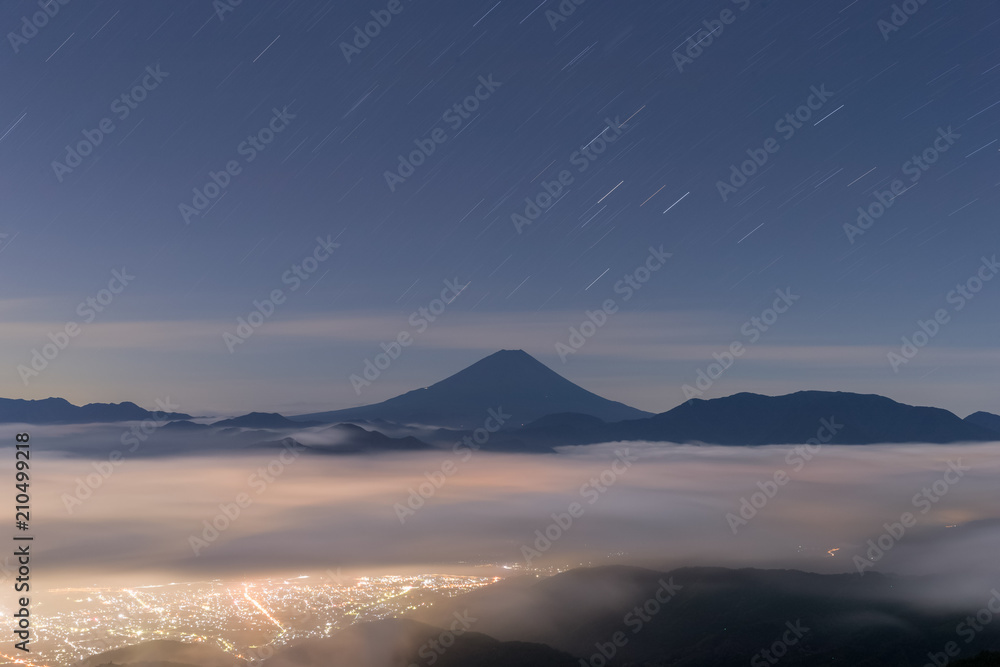 Mt.Fuji with sea of clouds in summer  , Seen from Mt.Kushigata