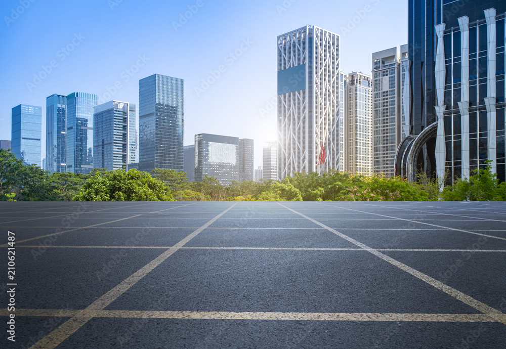 Air highway asphalt road and office building of commercial building in modern city