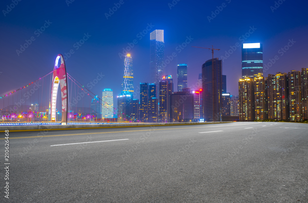 Urban skyscrapers with empty square floor tiles