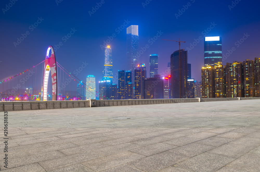 Urban skyscrapers with empty square floor tiles